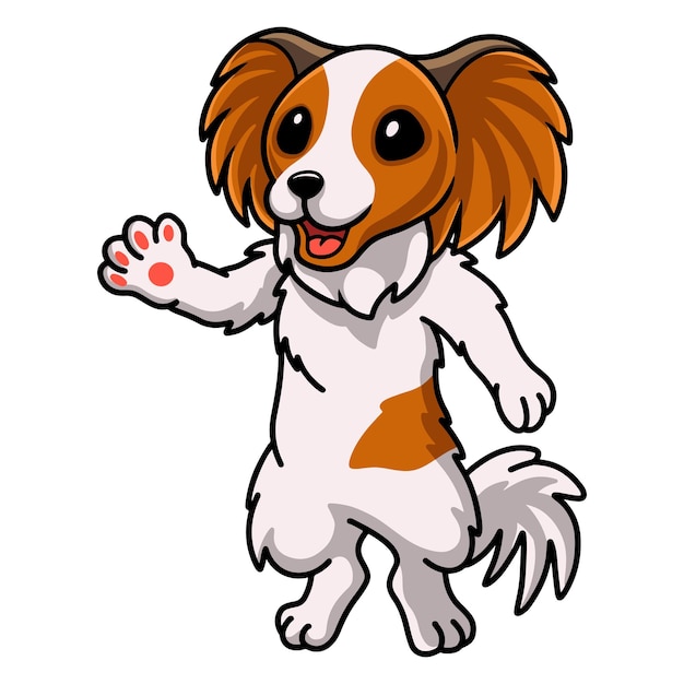 Cute papillon dog cartoon waving hand