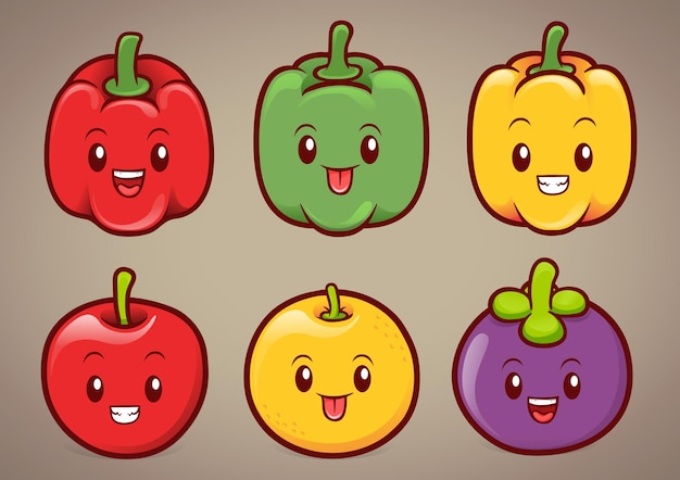 cute paprikas and fruits character illustration