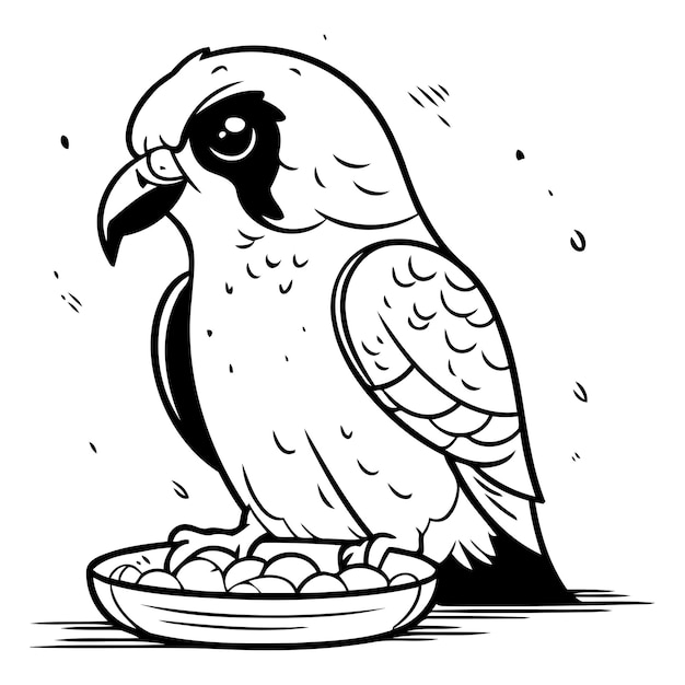 Cute parrot with bowl of chickpeas Vector illustration