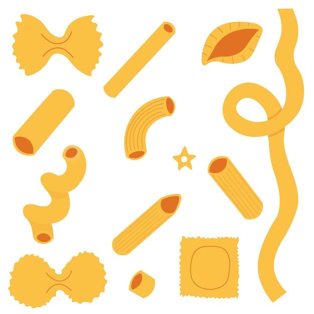 Vector cute pasta vector illustration different types of pasta