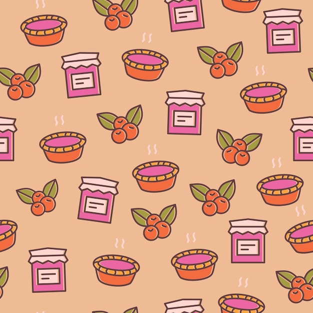 Cute Pastel Autumn Berries, Pie, Marmalade repeat pattern. Great for Autumn, thanksgiving projects