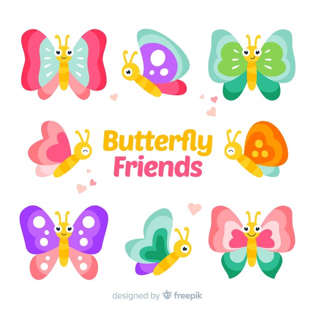 Vector cute pastel color butterfly collection