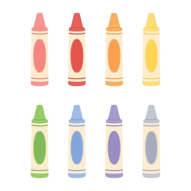 Vector cute pastel colored crayon icon set flat vector illustration back to school concept