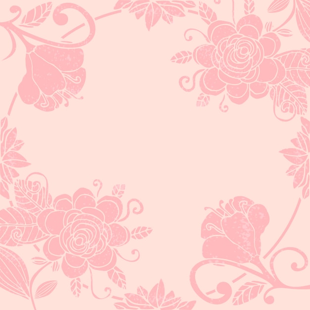 Cute pastel floral invitation card with round thin line frame. paradise fantasy flowers with curls,