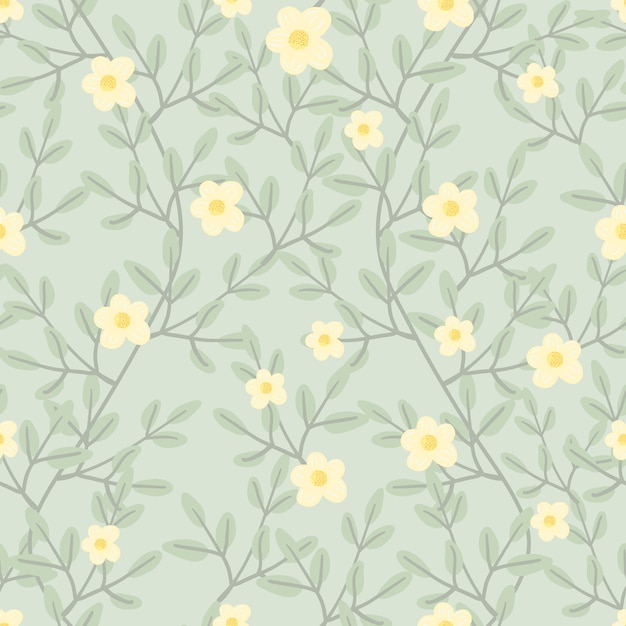 Cute pastel green vine blossom seamless pattern