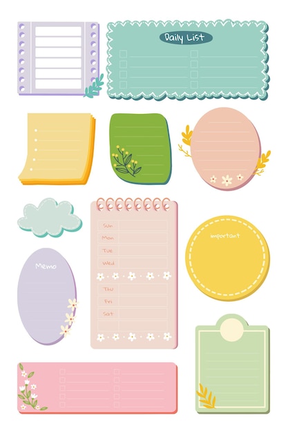 Vector cute pastel notes for planner set