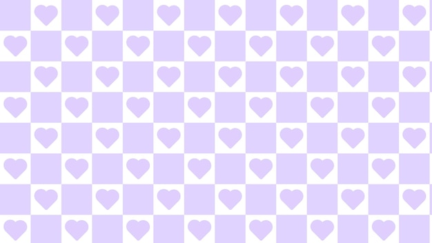 Cute pastel purple and white checkers gingham plaid checkerboard with cute little heart background illustration perfect for banner wallpaper backdrop postcard background