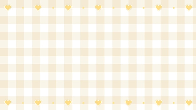 Cute pastel yellow with heart decoration gingham checkers plaid checkerboard backdrop illustration perfect for wallpaper backdrop background