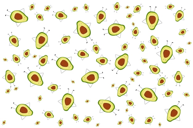 Vector cute pattern of avocados on white background