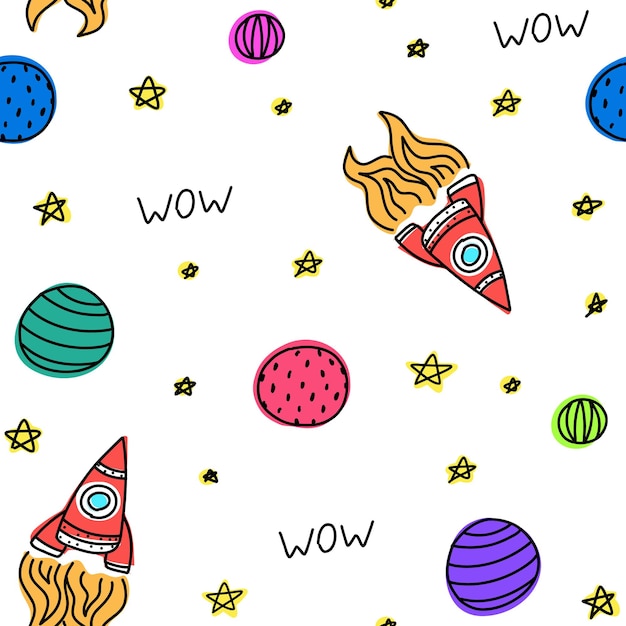 Cute pattern planets Stars in space White paper wow for scrapbooking doodle cosmos