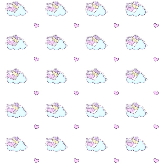 Cute pattern sewing heart logo with cloud vector