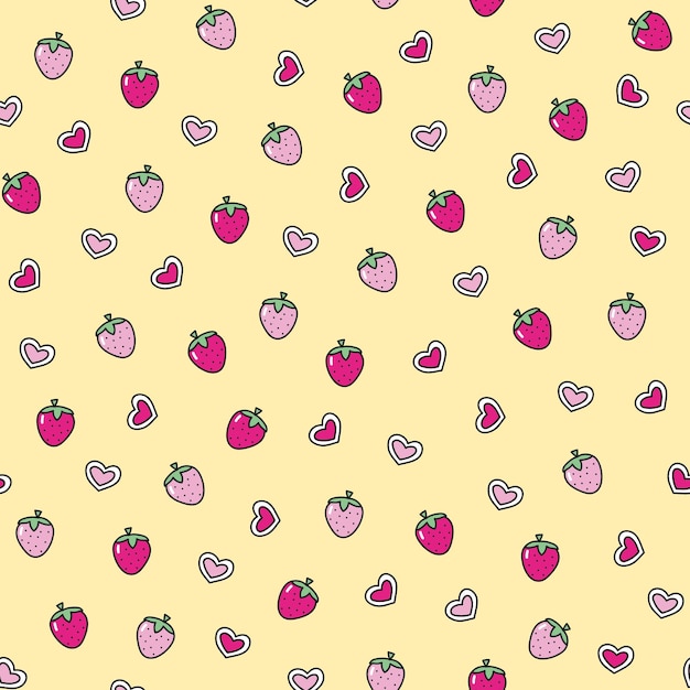 Cute pattern strawberry small strawberry on yellow background