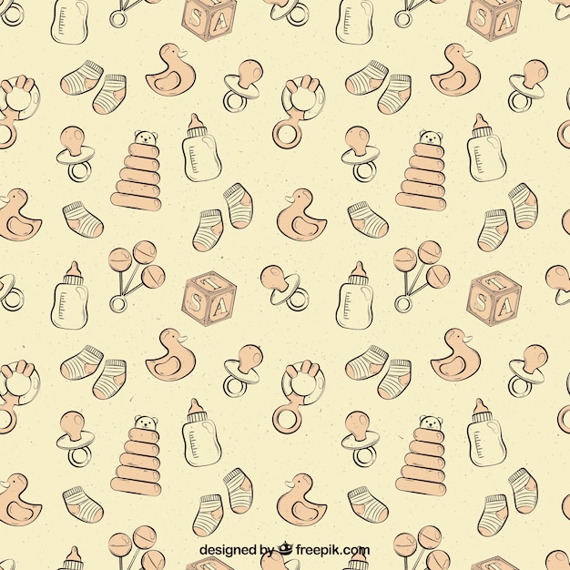 Cute pattern with baby elements in vintage style