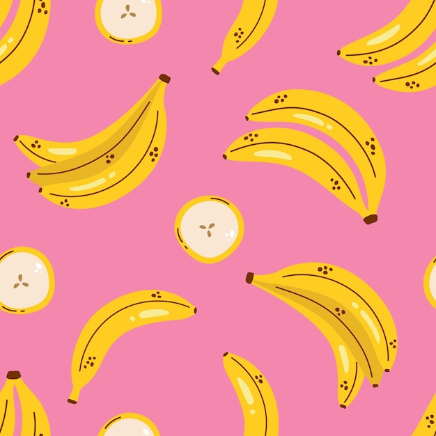 Cute pattern with bananas on pink background Yellow bananas Banana seamless pattern Tropical fruit