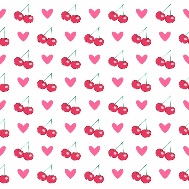 Cute pattern with cherries and hearts