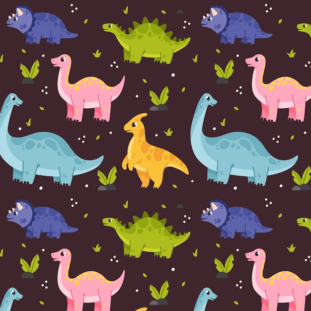 Vector cute pattern with dinosaurs