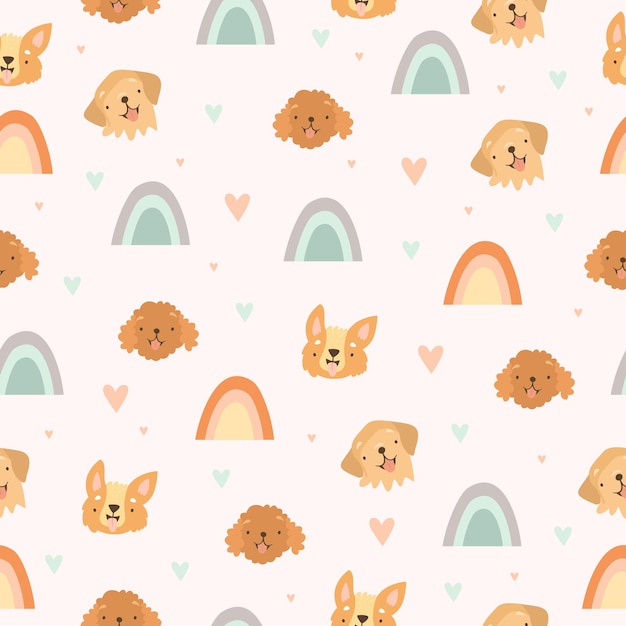Cute pattern with rainbow and dog faces