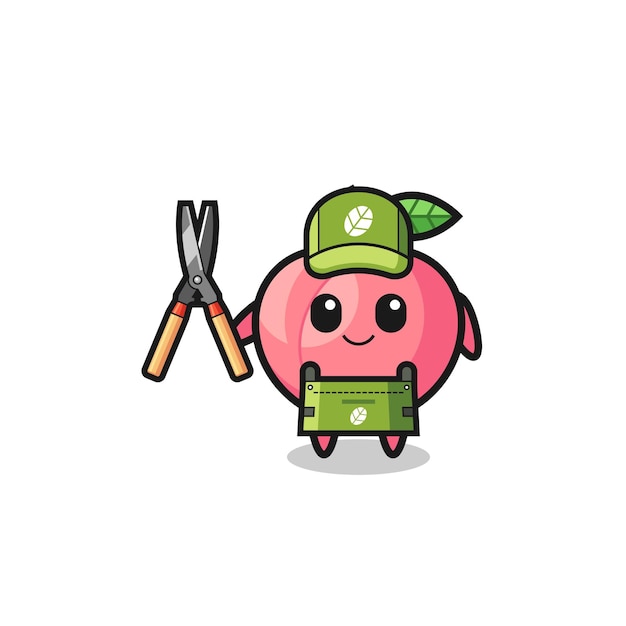 Cute peach as gardener mascot , cute design