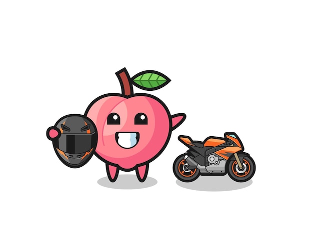 Cute peach cartoon as a motorcycle racer cute design