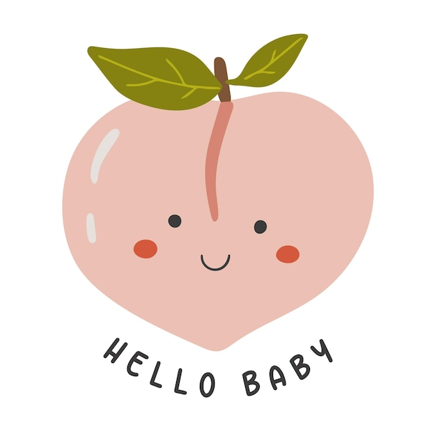 Cute peach cartoon character Happy peach vector Summer fruit with face Peach isolated vector