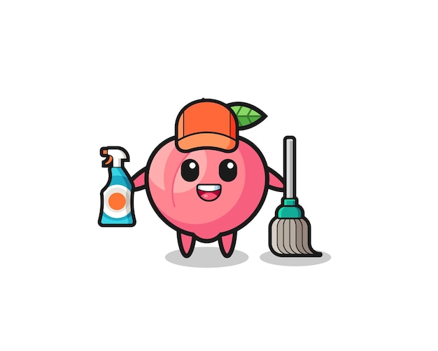 Симпатичный персиковый персонаж в качестве талисмана услуг по уборке, милый дизайн