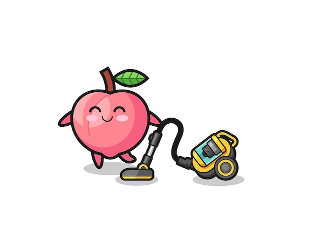 Cute peach holding vacuum cleaner illustration , cute design