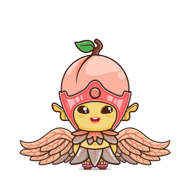 葉の羽が付いたかわいい桃のマスコットは、子供や大人のためのコンテンツの野菜情報などに使用できます