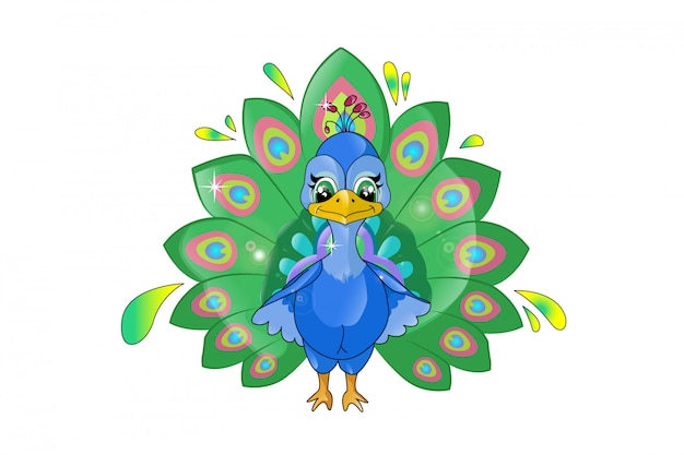 Vector cute peacock cartoon,funny,hand drawing