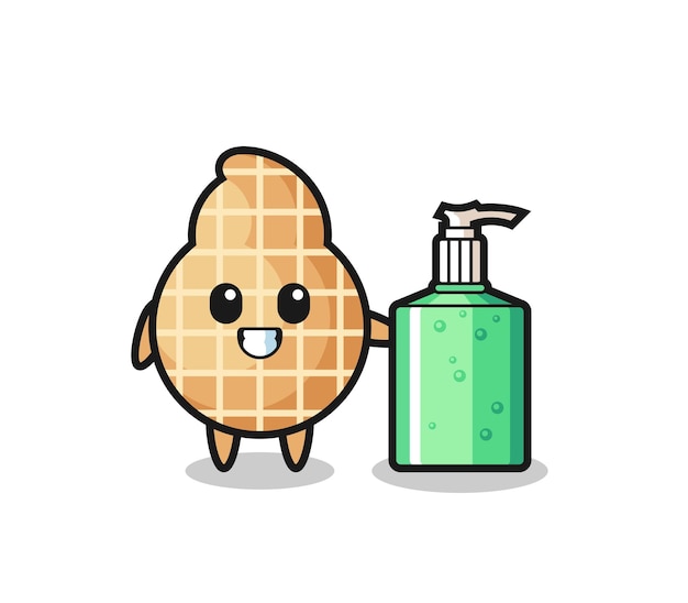 Cute peanut cartoon with hand sanitizer