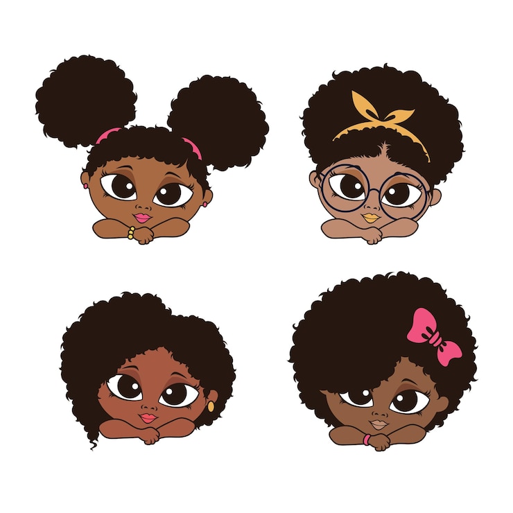 Vector cute peekaboo girl with afro puff hair