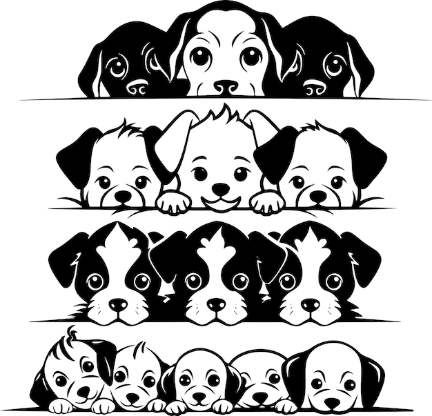 Vector cute peeking dog svg set vector illustration