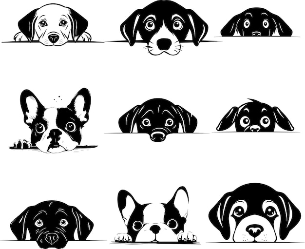 cute peeking dog svg set vector illustration