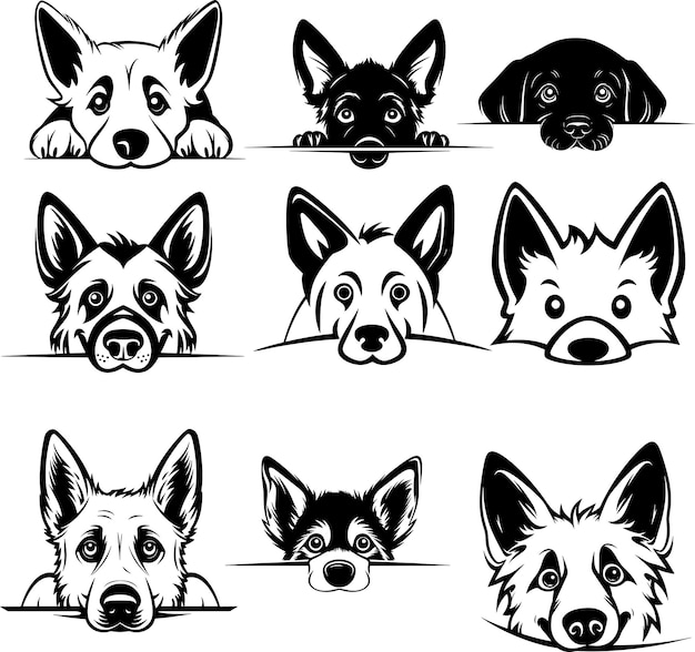 cute peeking dog svg set vector illustration