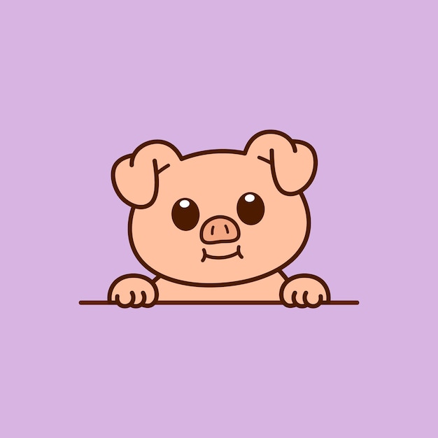 Cute Peeking Pig Vector Illustration