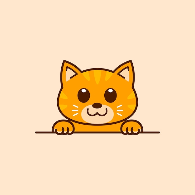 Cute Peeking Tabby Cat Vector Illustration