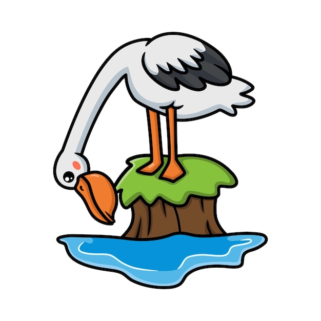 Vector cute pelican bird cartoon in the bay