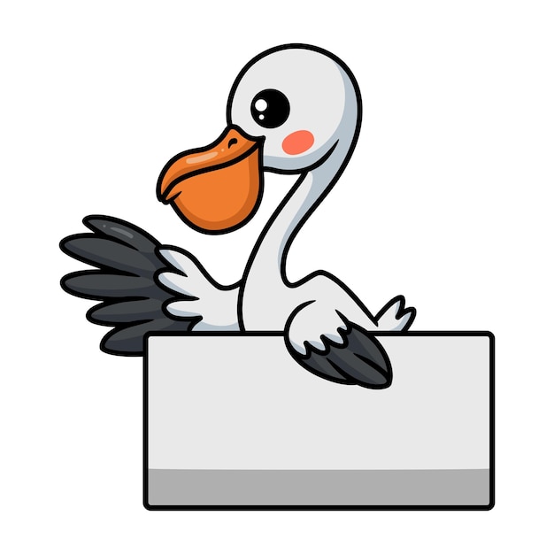 Vector cute pelican bird cartoon with blank sign