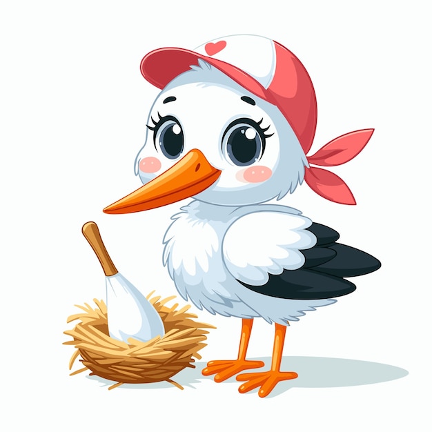 cute pelican cartoon vector on white background