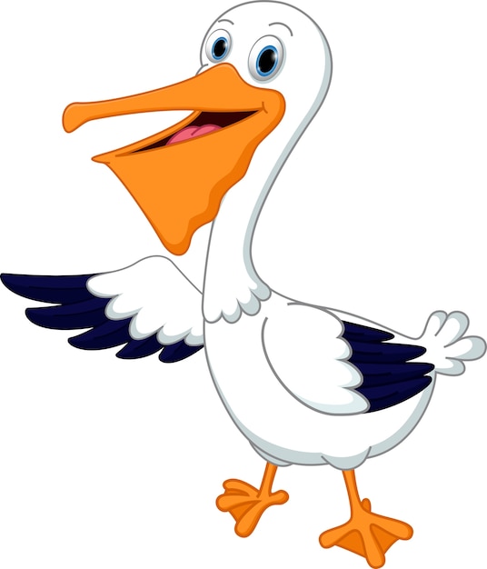 Vector cute pelican cartoon waving hand