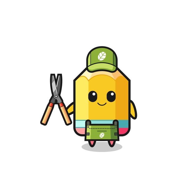 Cute pencil as gardener mascot