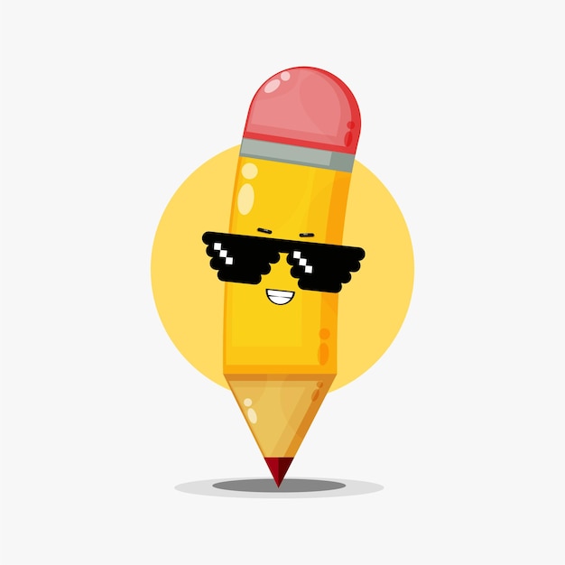 Cute pencil character wearing pixel glasses