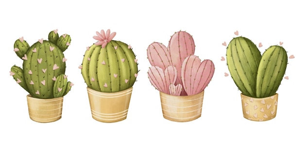 Cute pencil drawn cactus clipart set