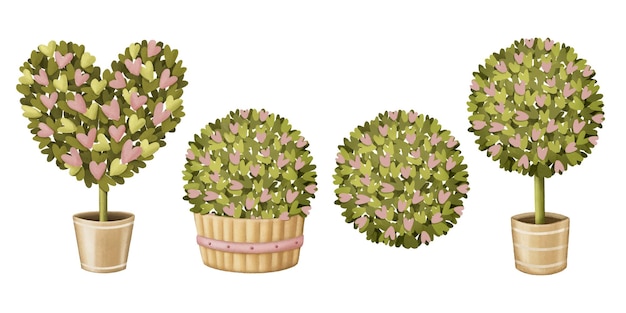 Cute pencil drawn houseplants clipart set