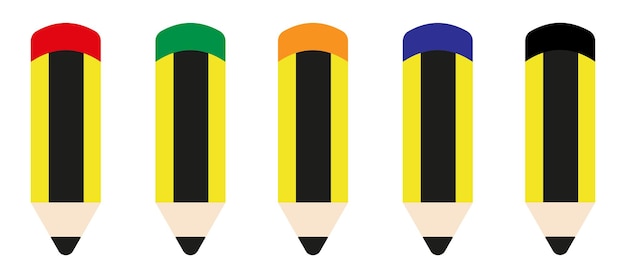 Cute pencil set cartoon pencil collection classic yellow and black pencils flat style clipart