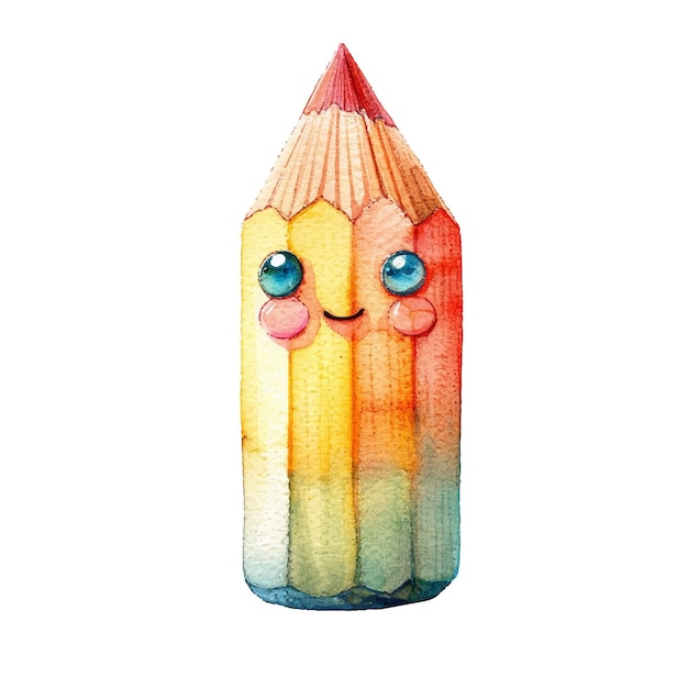 Vector cute pencil vector illustration in watercolour style