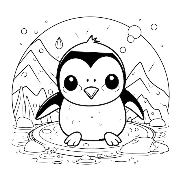 Vector cute penguin animal cartoon in the lake vector illustration graphic design