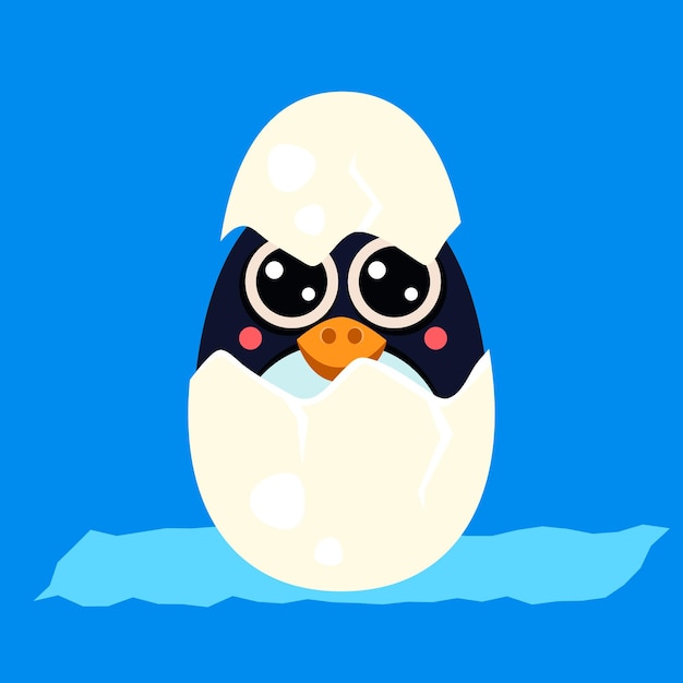 Cute Penguin Baby in an Egg. Vector Illustration