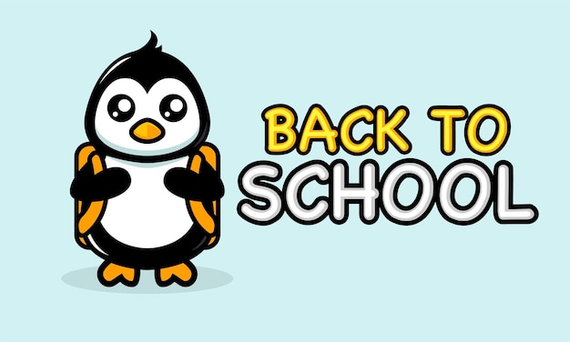 Simpatico pinguino nel design del banner di ritorno a scuola