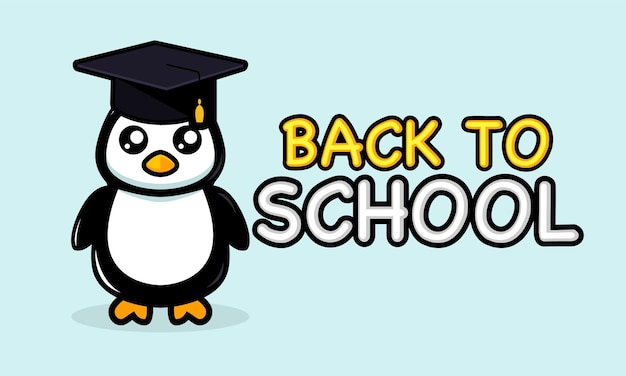 Cute penguin in back to school banner design