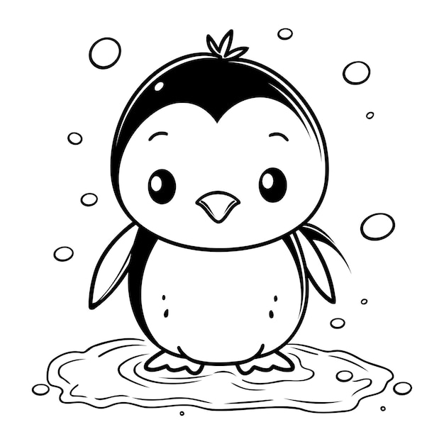 Cute penguin black and white vector illustration for coloring book